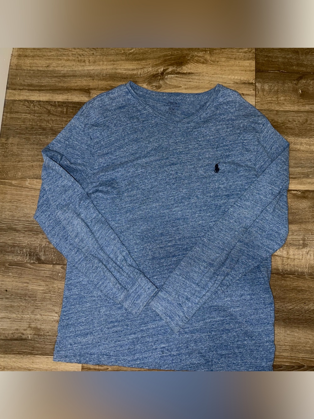 Polo Ralph Lauren Men’s Medium Blue Heather V Neck Long Sleeve Shirt Pony Logo